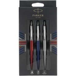 Flash Sale ✔️ Parker 3-Piece Jotter Set, Blue Ballpoint Pen, Red Gel Pen, Stainless Pencil 😍
